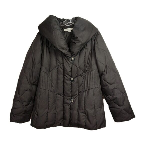 Larry Levine Jackets & Blazers - Larry Levine Down Puffer Coat Women's M Brown Full-Zip Buttons Zipped Pockets